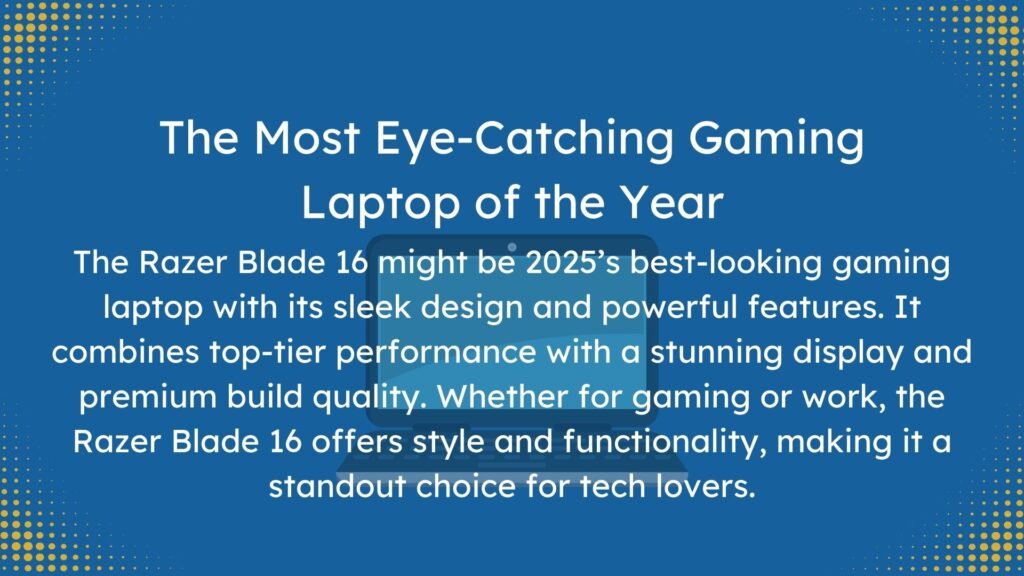 The Razer Blade 16 gaming laptop with a sleek black design, and customizable RGB lighting.