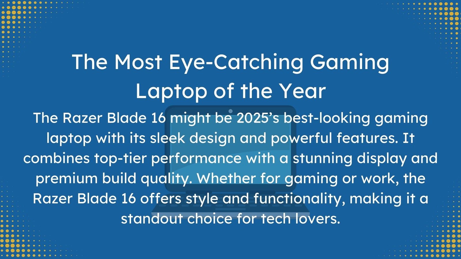 The Razer Blade 16 gaming laptop with a sleek black design, and customizable RGB lighting.